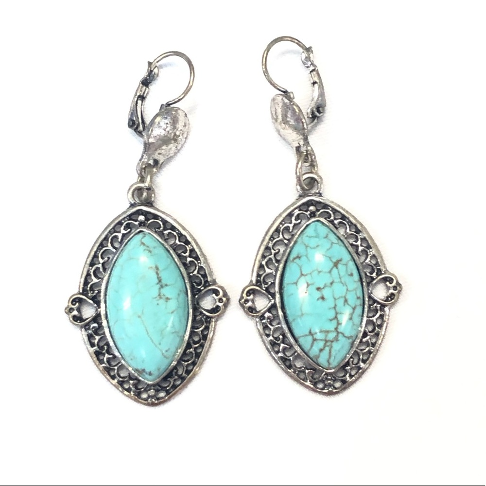 Turquoise and silver toned earrings
